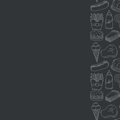 Fast food frame. Doodle fast food background