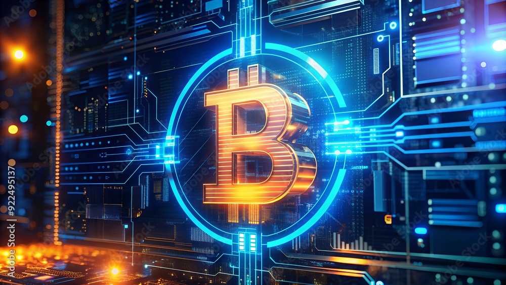 Poster bitcoin blockchain cryptocurrency digital encryption and technology background