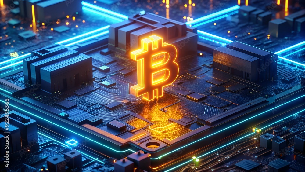 Poster bitcoin blockchain cryptocurrency digital encryption and technology background