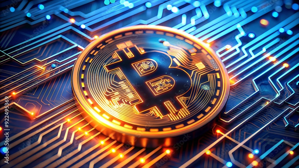 Poster bitcoin blockchain cryptocurrency digital encryption and technology background
