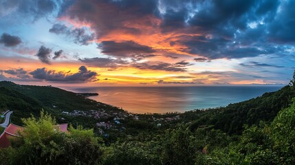Naklejka premium Tropical Sunset Overlooking the Ocean