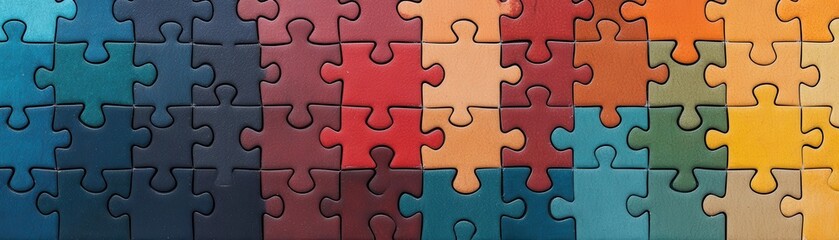 Fototapeta premium A vibrant collection of interlocking puzzle pieces in various colors, perfect for representing challenges, solutions, and creativity.
