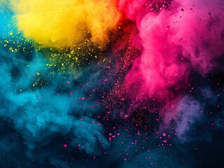 Fototapeta premium Clouds of multi-colored dust on a black background. Artificial intelligence. 
