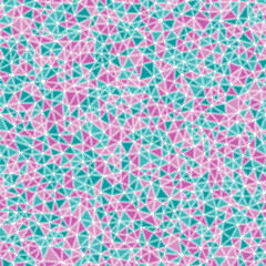 Abstract background with mosaic triangle shapes. Rounded solid shapes in frames. Small triangles size. Multiple colors style. Repeatable pattern. Creative vector tiles. Seamless vector illustration.