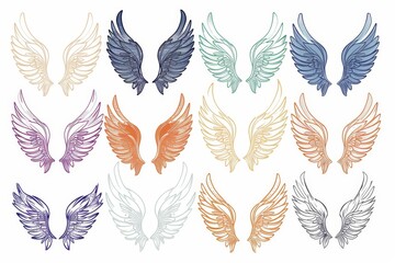 Fototapeta premium Wings flat icon, angel wings emblem, bird feathers doodle sketched, pigeon sign, spirituality symbol