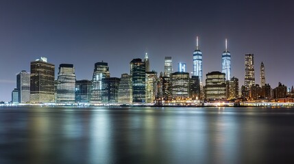 Fototapeta premium Nighttime City Skyline Reflection