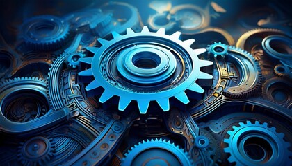Interlocking gears with blue hues representing the concept