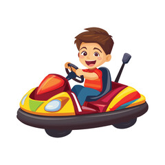 A boy riding cartoon bumper car vector