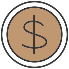 Vector icon of a dollar sign on a coin, symbolizing money, currency, finance, or economy. Perfect for financial apps, business presentations, and monetary-related projects. Transparent background