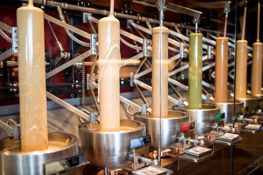 Zotter: liquid chocolate in different flavours at the factory in Styria, Austria
