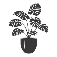Monstera Deliciosa Plant In Pot Silhouette