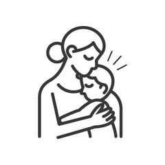 Mother Kissing Child on Forehead with One Arm Around Them