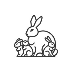 Obraz premium Mother Rabbit and Two Baby Bunnies Line Art Illustration