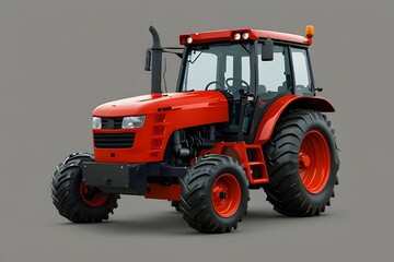 A contemporary red tractor with clear background