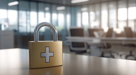This image emphasizes healthcare data security, showcasing a padlock in a hospital, symbolizing the crucial protection of sensitive patient information and privacy rights that must be maintained