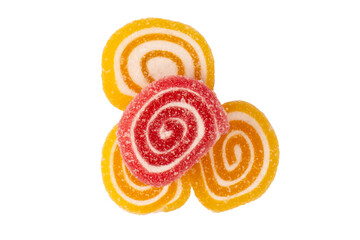 Jelly sweet candy roll isolated on a white background. Marmalade candy.