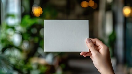 a photo of hand holding a postcard the postcards orientation is vertical and blank