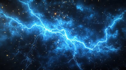 Mystical lightning storm with vivid electric patterns, intense blue light emanating, perfect lighting,