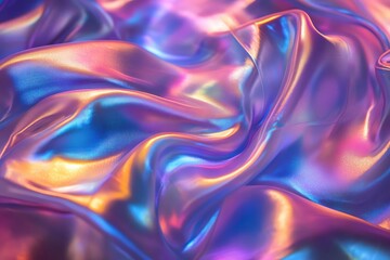 A vibrant, flowing silk fabric showcasing iridescent colors in shades of purple, blue, and pink, perfect for luxurious designs.
