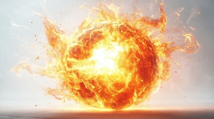 Ornate fireball with fiery tendrils, glowing core, bright spotlight,