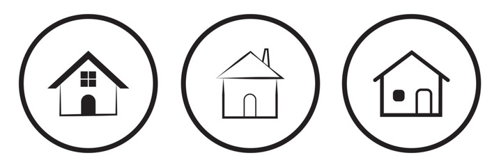 House set of linear icons. Buttons, pointers, home page, home screen, navigation, operating system, icon theme, various variations. controls concept. Set of black linear icons on a white background