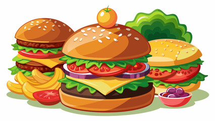 hamburger cheeseburger chicken burger vector illustration 