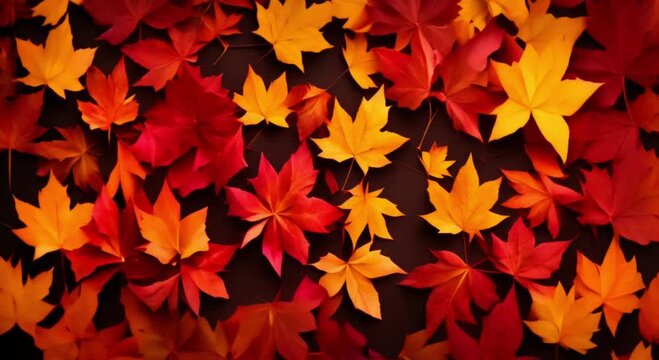 autumn leaves background with colorful maple leaves in red orange and yellow