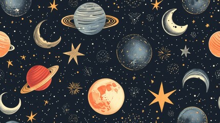 Naklejka premium Pattern featuring hand-drawn stars, moons