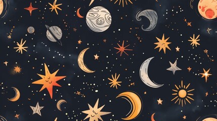 Pattern featuring hand-drawn stars, moons