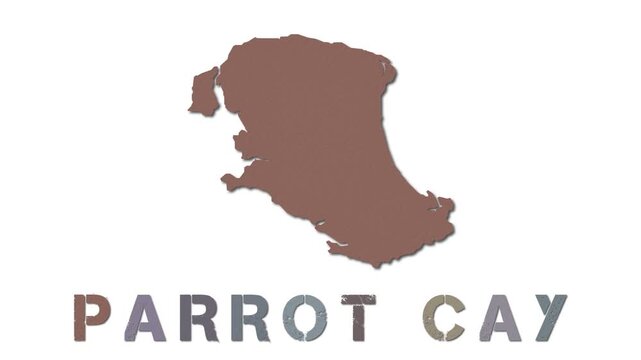 Parrot Cay map with paper regions. Animated island map growing from regions and title letters falling down. Awesome 4k animation.