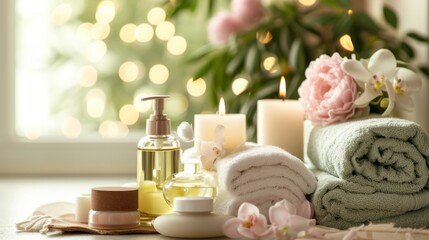 Spa gift set, including candles, oils, and towels