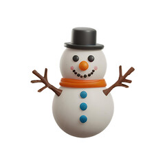 A chibi 3D Snowman with a large head, big eyes, wearing a Christmas-themed hat and scarf, with a carrot nose and coal buttons. The background is transparent.