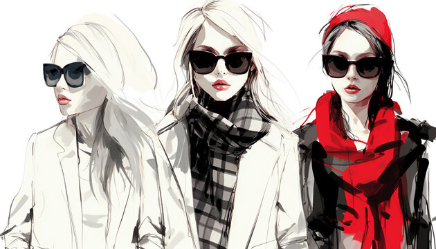 Sketch Fashion Girls on a white background