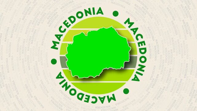 Macedonia logo intro. Badge with the circular name and map of country. Classy Macedonia round logo animation.