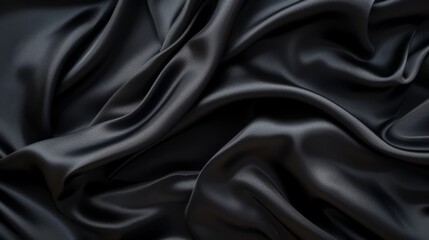 Obraz premium Black silk fabric, capturing its smooth, soft texture and subtle shine