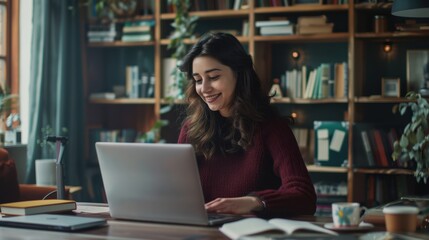 The woman at home office
