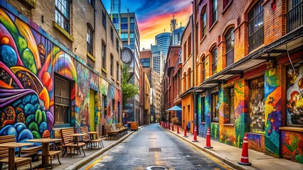 Fototapeta premium A Vibrant Canvas of Street Art and Urban Elements AI generated