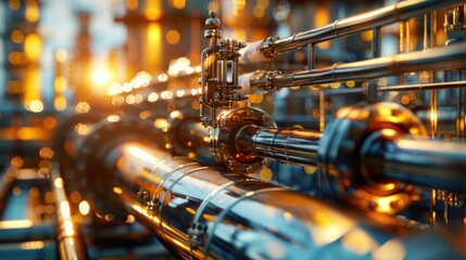 Fototapeta premium Hydrogen renewable energy production pipeline - hydrogen gas for clean electricity solar and windturbine facility.