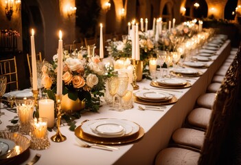 intimate candlelit dinner setup featuring cozy soft elegant romantic decor lovebirds, ambiance, lighting, tableware, romance, flowers, plates, glasses