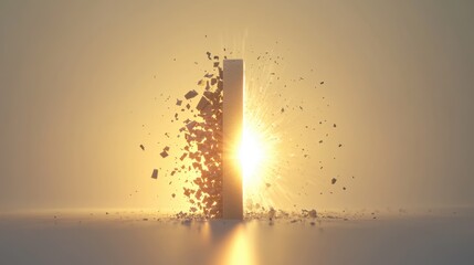 A stylized breaking barrier, with light bursting through, representing the concept of breakthroughs and personal growth, set against a minimalistic background.