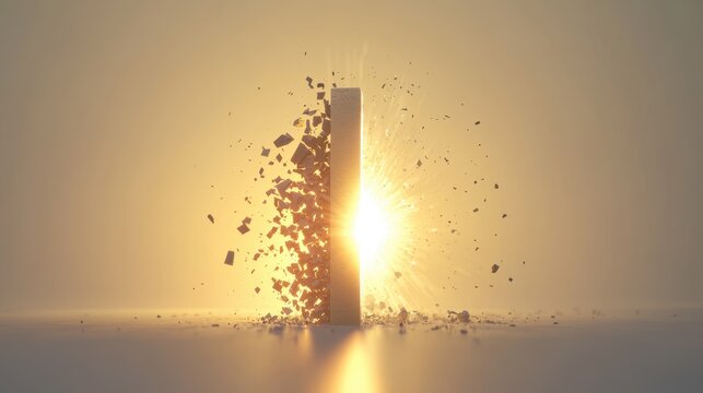 A stylized breaking barrier, with light bursting through, representing the concept of breakthroughs and personal growth, set against a minimalistic background.