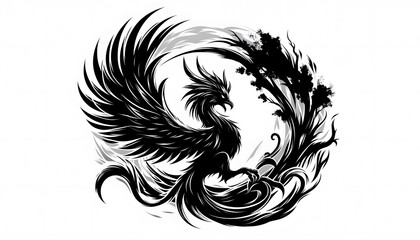 Obraz premium black and white tattoo pheonix