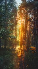 Magical Forest Timelapse: Dreamy Morning  Evening Views for Nature Lovers in Photo Stock Concept