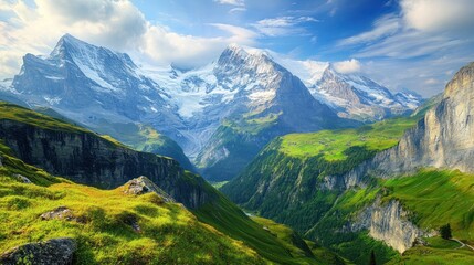 Fototapeta premium Majestic Mountain Range with Snow-Capped Peaks