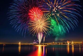vibrant fireworks illuminating nighttime celebration colorful explosions lighting sky, illumination, colors, lights, festival, display, bright, sparkle