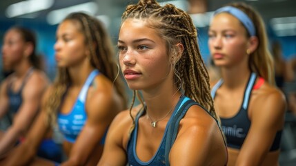 Fototapeta premium With energy and enthusiasm, a group of young sports enthusiasts, featuring both male and female members, gather in