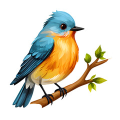 Fototapeta premium blue bird with orange chest and feathers on a branch isolated on white background