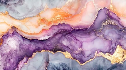 Obraz premium Abstract Purple and Orange Swirls with Gold Glitter