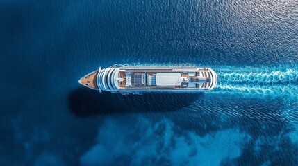 big cruise ship in the sea or in the ocean, top view
