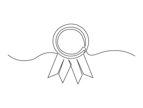 recommend clip art: Continuous one line drawing of award badge. Achievement ribbon line art vector illustration. Editable line vector.